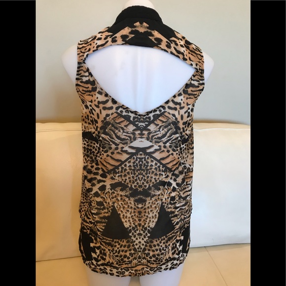 MinkPink Button Down Sleeveless Animal Print Blouse - Picture 2 of 6